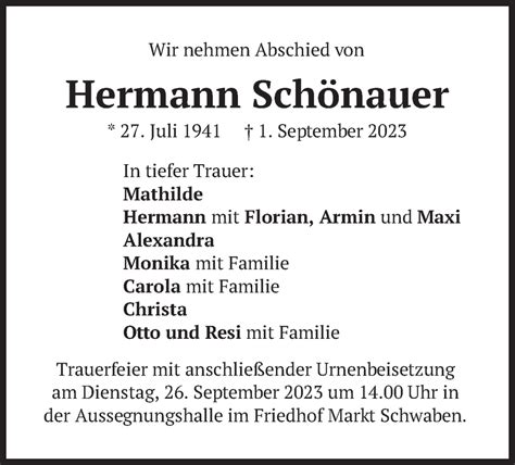 Traueranzeigen von Hermann Schönauer trauer merkur de