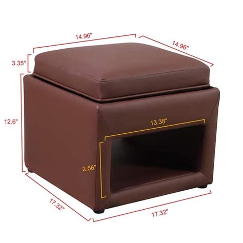 Epowp Stylish Faux Leather Upholstered Storage Ottoman With Tray Square