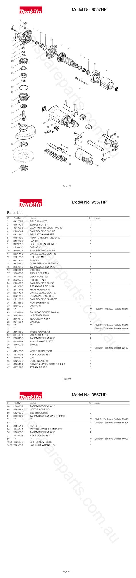 Makita 9557HP Spare Parts