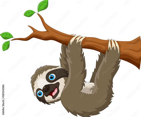 Cartoon Cute Sloth Hanging On The Tree Stock Vector Adobe Stock