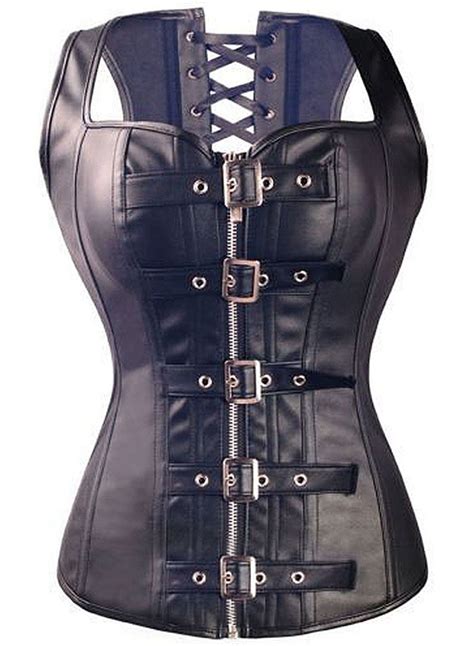 Kiwi Rata Women S Punk Rock Faux Leather Buckle Up Corset Bustier