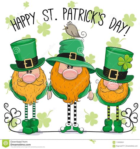 St Patricks Greeting Card With Three Leprechauns Stock Vector