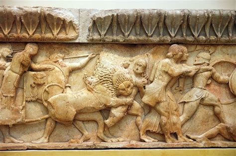 The Gigantomachy γιγαντομαχία from the Siphnian Treasury exhibited in