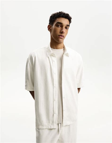 Short Sleeve Linen Blend Shirt Men Bershka