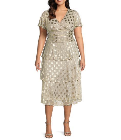 Ignite Evenings Plus Size Metallic Dotted Short Sleeve Surplice V Neck