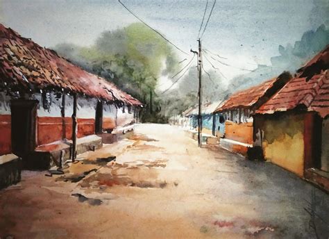 Village Scape Kalajhuri Galudih Jharkhand 🇮🇳 Water Color By Debjit Paul