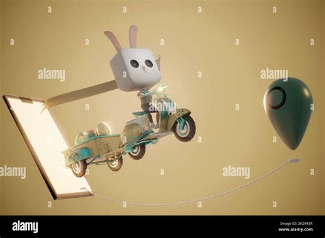 D Illustration Easter Bunny Rabbit Riding A Scooter Concept Easter