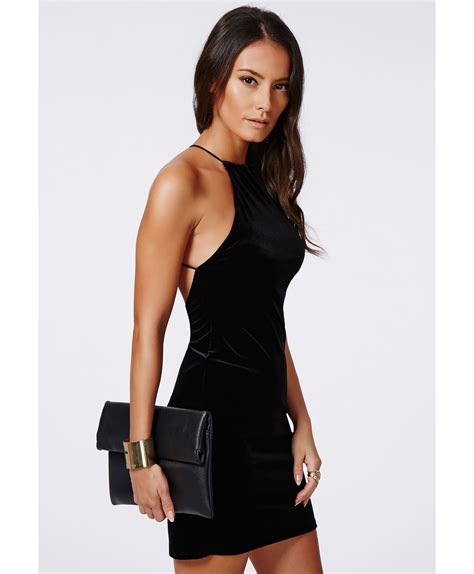 Missguided Masumi Velvet Strappy Bodycon Dress Black In Black Lyst