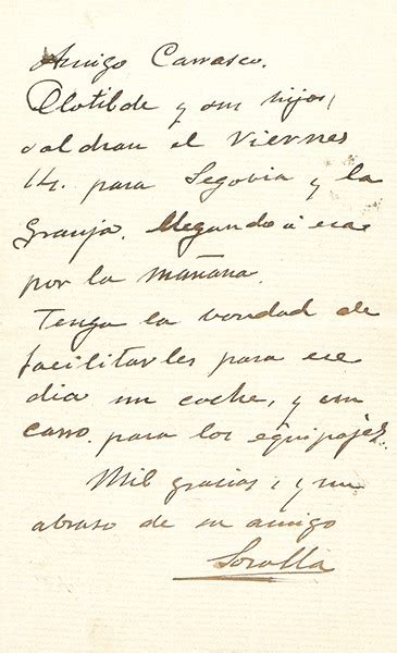 Joaquin Sorolla y Bastida Carta manuscrita de Joaquín Sorolla