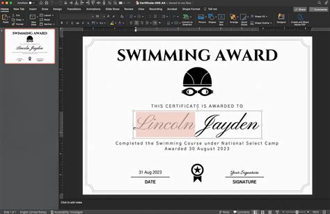 Swimming Certificate, Swimming Award, Swimming Achievement, Minimalist ...