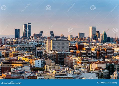 Madrid City Centre Aerial Panoramic View At Sunset Editorial Stock