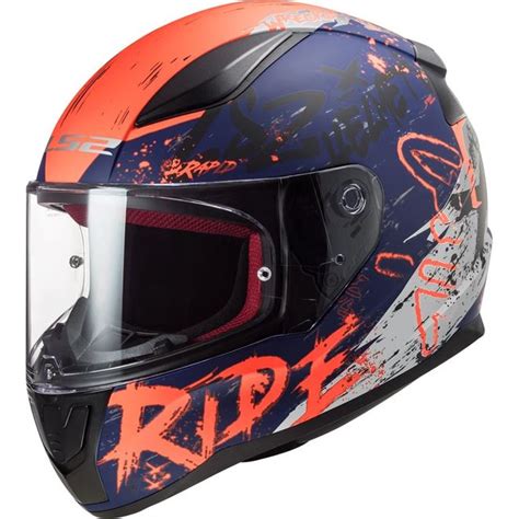 Capacete LS2 FF353 Rapid Naughty Azul Fosco Laranja Fluo Grid Motors