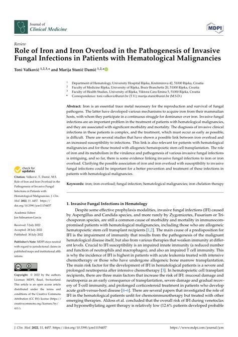 Pdf Role Of Iron And Iron Overload In The Pathogenesis Of Invasive