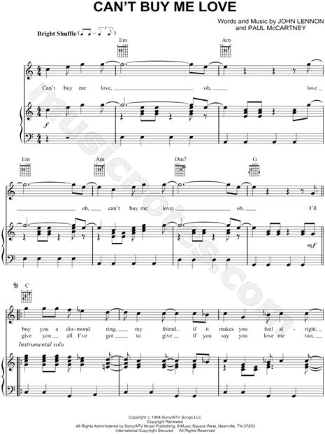 The Beatles Can T Buy Me Love Sheet Music In C Major Transposable