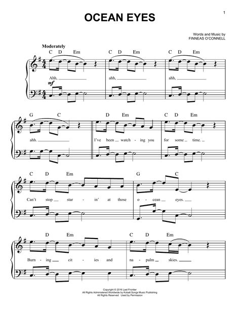 Ocean Eyes Easy Piano Print Sheet Music Now