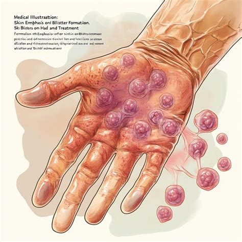 Detailed Medical Illustration Of Skin Blisters And Their Treatment