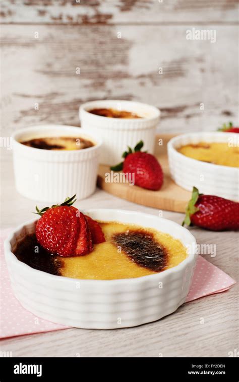 Creme Brulee French Vanilla Cream Dessert With Caramelised Sugar On