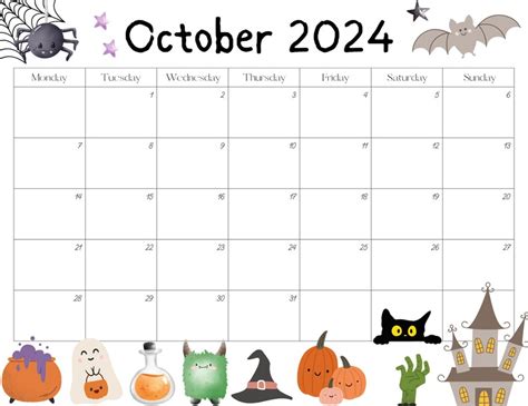 Editable October Calendar Printable Wall Calendar Digital