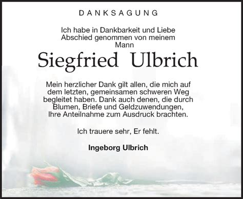 Traueranzeigen Von Siegfried Ulbrich Trauer Anzeigen De