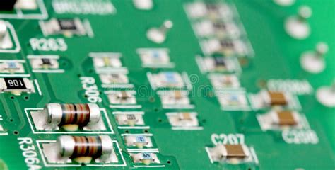 Electronic Printed Circuit Board With Many Electrical Components Stock