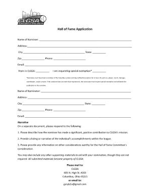 Fillable Online Hall Of Fame Application Clgsa S Fax Email Print