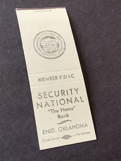 Vintage Oklahoma Matchbook Security National Bank” Enid Ok Ebay