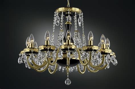 The crystal chandelier Black & Gold - glossy 24K GOLD arms | Bohemian glass