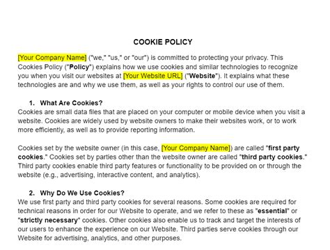 Cookies Policy Template Freshdox