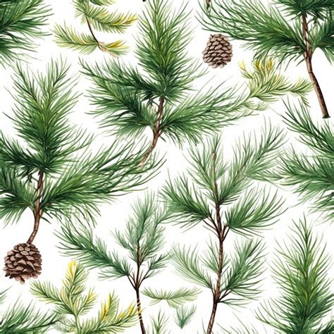 A Seamless Pattern Of Pine Branches And Cones With Green Needles