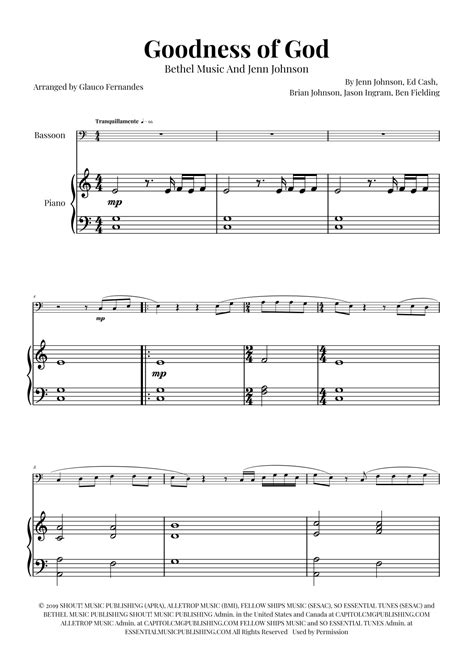 Goodness Of God Arr Glauco Fernandes Sheet Music Bethel Music And Jenn Johnson Bassoon