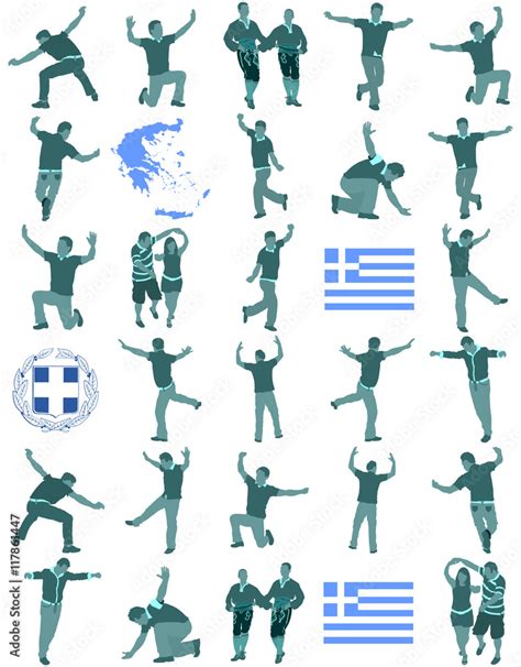 A Greek Evzone Dancing Vector Silhouette Isolated On White Traditional