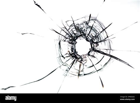 Bullet Shattered Glass With Visible Cracks Perfect For A Crime Or Action Themed Project Stock