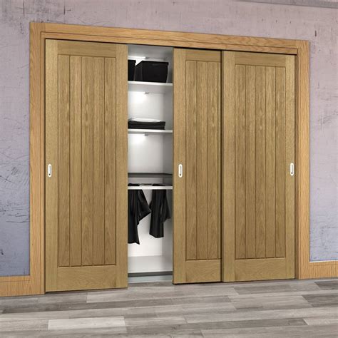 Three Sliding Wardrobe Doors And Frame Kit Ely Oak Door Unfinished