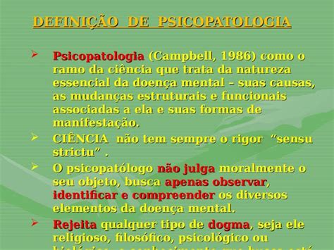 Ppt DefiniÇÃo De Psicopatologia Psicopatologia Campbell 1986 Como