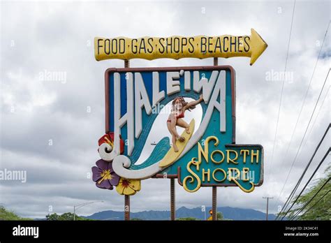 Place Name Sign Haleiwa North Shore Oahu Hawaii Usa North America