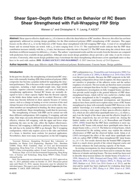 PDF Shear SpanDepth Ratio Effect On Behavior Of RC Beam Shear