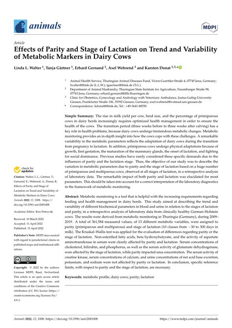 Pdf Effects Of Parity And Stage Of Lactation On Trend And Variability