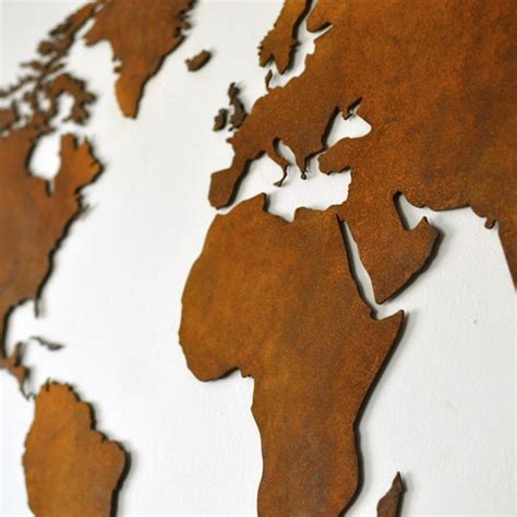 Metal World Map Large Corten Wall Map Metal Wall Art Etsy