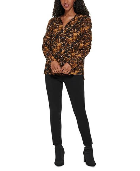 Calvin Klein Womens Long Sleeve Printed Puff Shoulder Blouse Macys