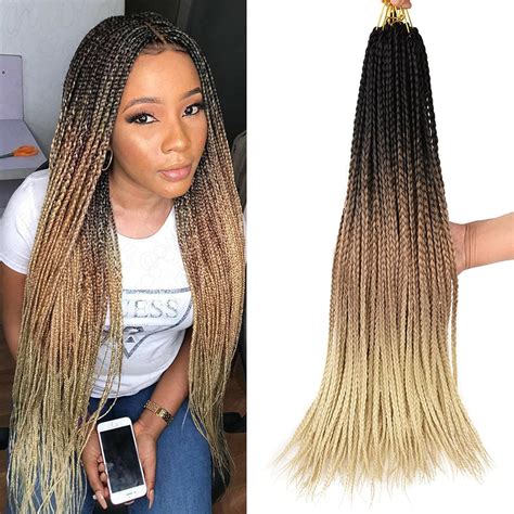 Ombre Box Braids Crochet Braids Braiding Hair Weave 22strands High Temperature