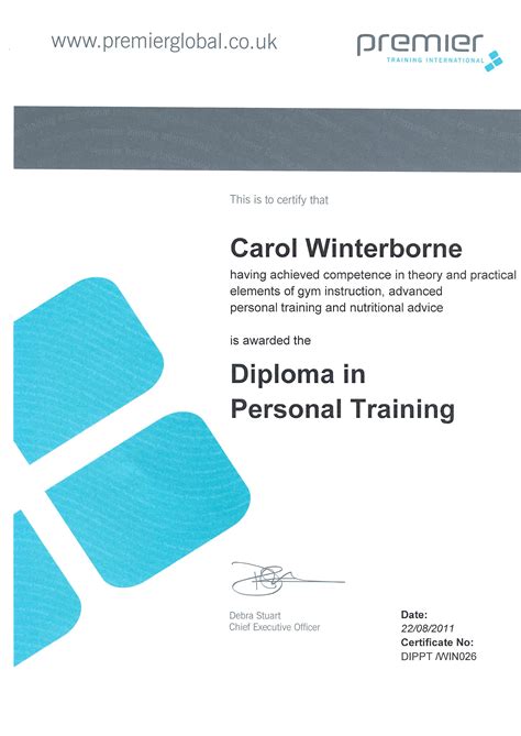 Carol Winterborne Personal Training Qualifications Advanced