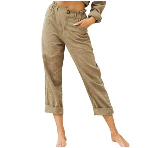 Linen Pants Women Summer Plus Size Casual Solid Color Comfy High Rise