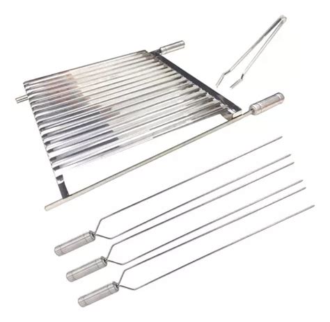 Grelha Argentina Inox Churrasco X Espetos Pegador Frete Gr Tis