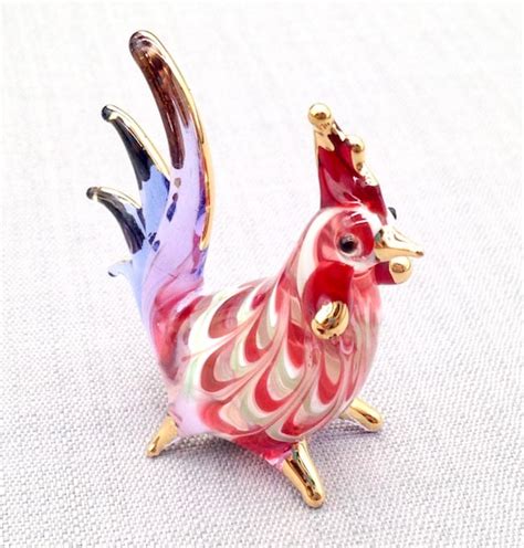 Art Glass Rooster Figure Blown Glass Birds Glass Rooster Figurine Hand