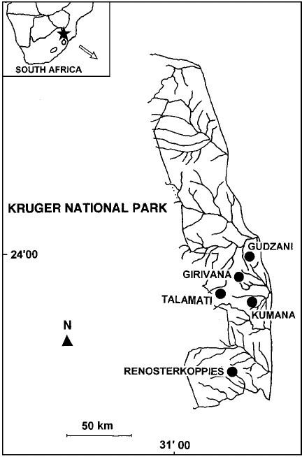 Map Showing Localities In The Kruger National Park South Africa Where Download Scientific