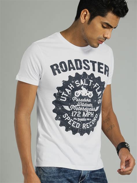 Buy The Roadster Lifestyle Co Men White Printed Round Neck Pure Cotton