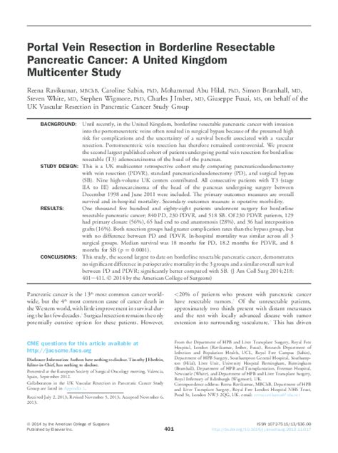 Pdf Portal Vein Resection In Borderline Resectable Pancreatic Cancer