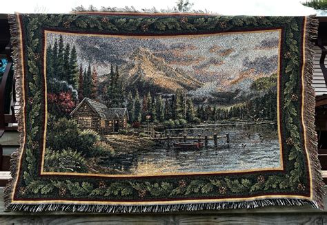 Thomas Kinkade Cabin Tapestry Throw Ebay