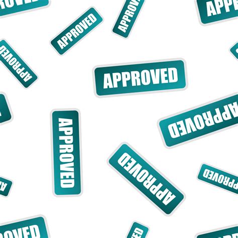 Approved stamp seamless pattern. Business concept approved pictogram ...