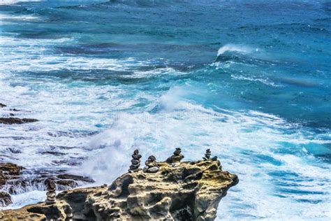 Colorful Cairns Rock Piles Ocean Honolulu Hawaii Stock Photo Image Of